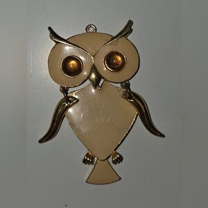 Vintage Arthur Pepper ART Hinged Enamel Owl Amber Eyes Pendant